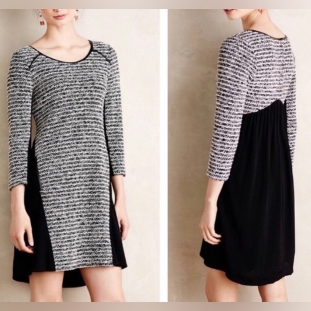 Anthropologie Maeve  Black & White Tweed Dress Size Medium
